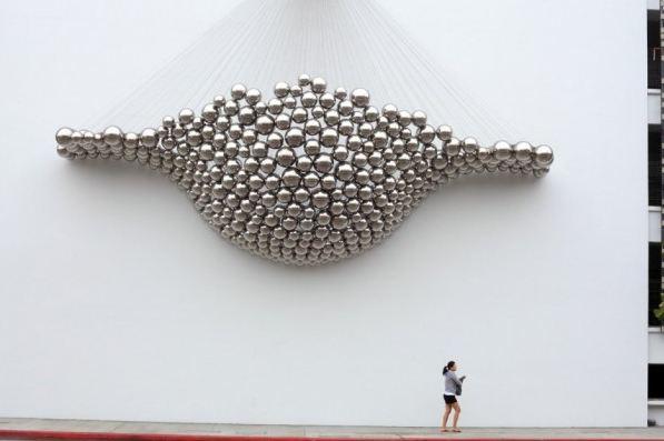 Image of custom made hanging art installation wire Ball Nogues Studio 2