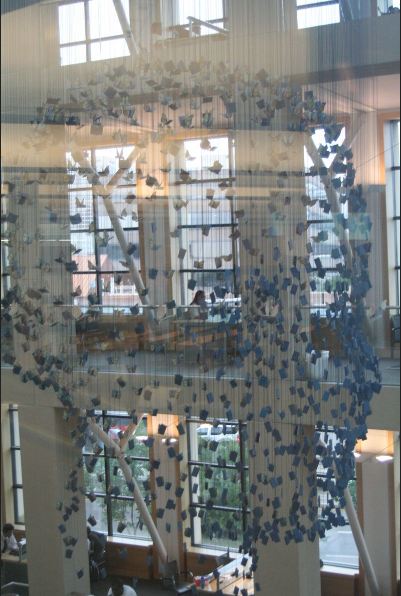 Image of custom made hanging sculpture library lobby Ralph Helmick and Stu Schechter