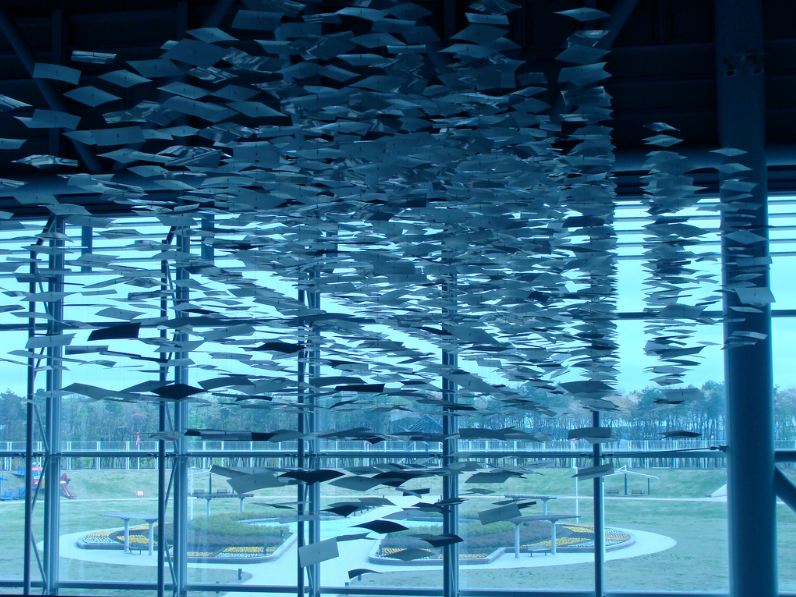 Image of floating hanging installation sculpture Misawa Aviation and Science Museum