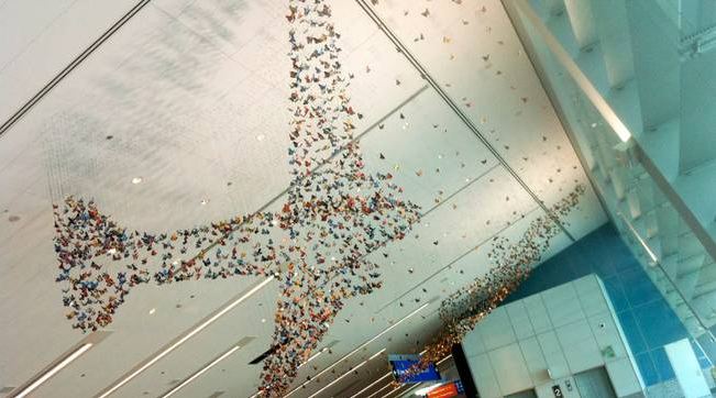 Image of hanging mobile sculpture airport terminal Stu Scheckter
