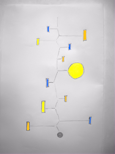 drawing of a large custom hanging art mobile