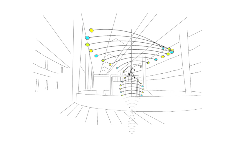 Proposal for a large hanging mobile sculpture for a shopping mall atrium