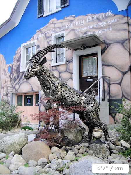 Sculpture of an Alpine Ibex made from recycled metal by Tom Samui