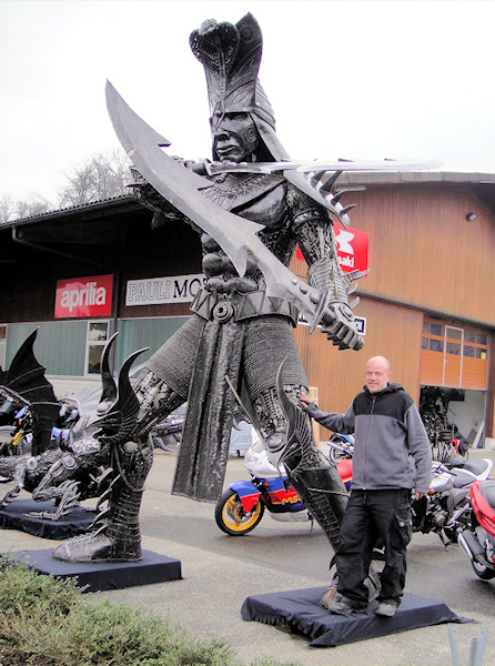 Warrior sculpture made from recycled metal by Tom Samui