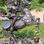 American Indian on Horse - Sculpture made from recycled metal by Tom Samui